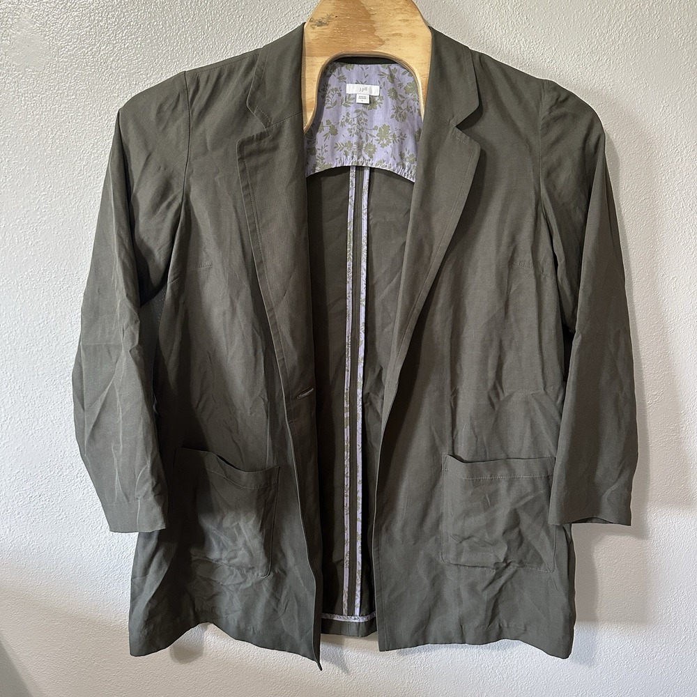 J Jill Blazer Size Large Green Lyocell Linen Blend Casual Jacket Lagenlook READ